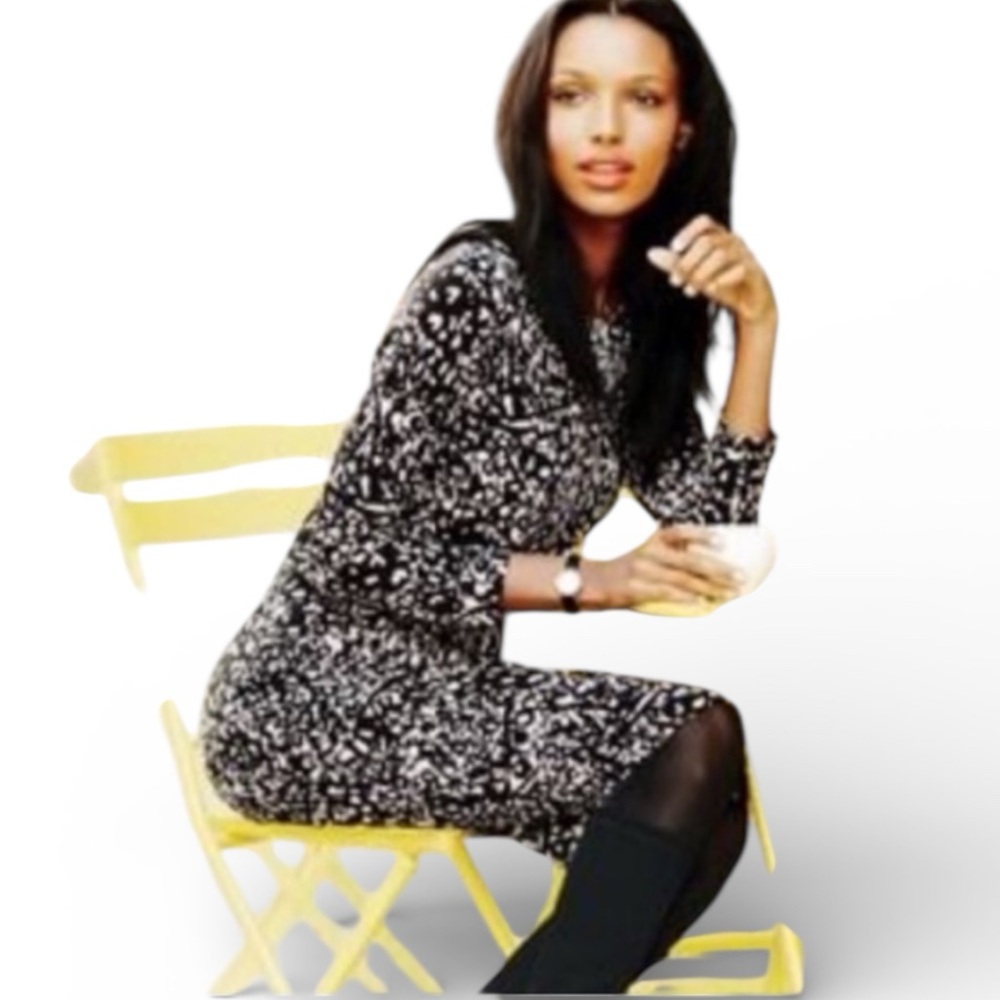 BODEN THEA Black White Print Long Sleeve Midi Round Neck Dress 12